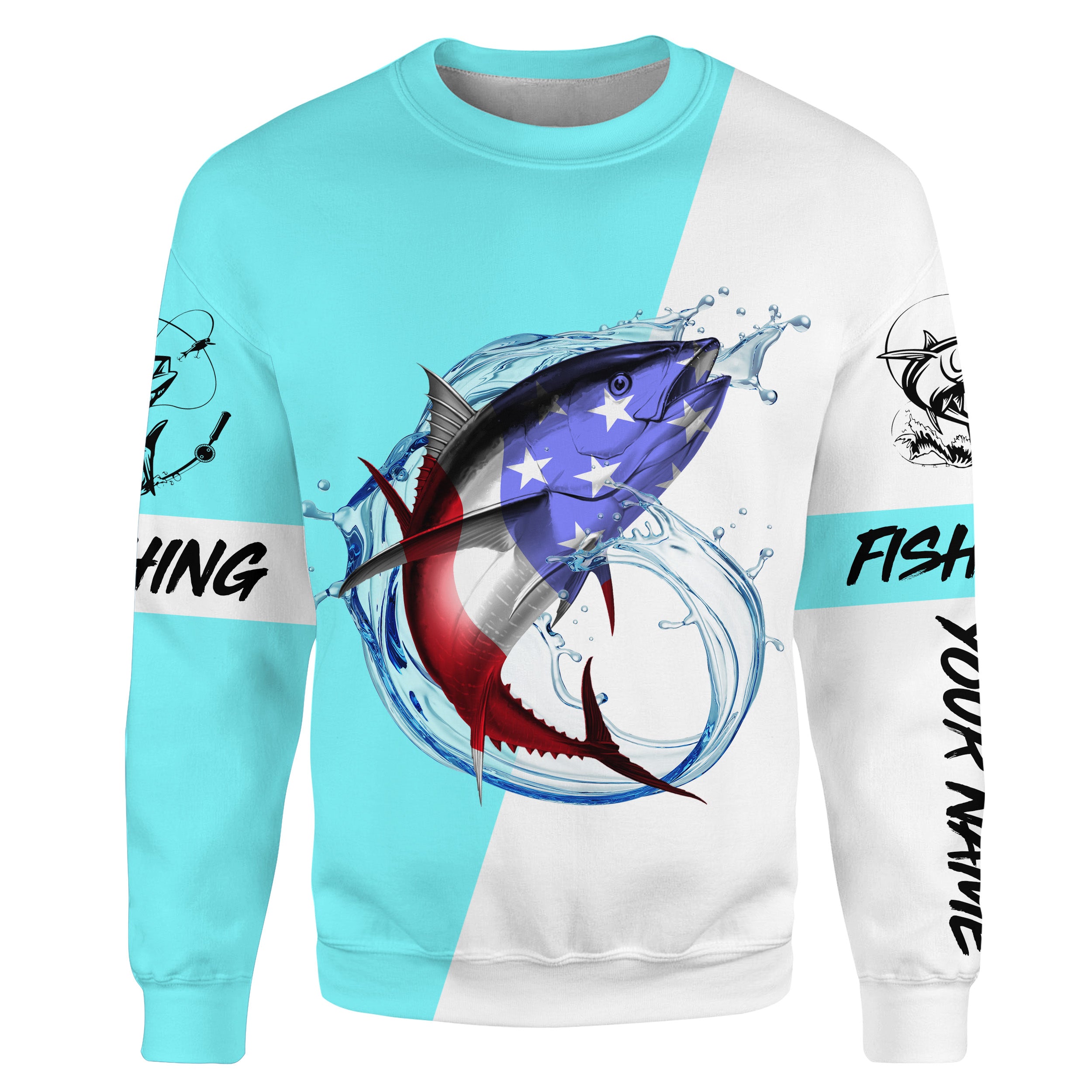 Tuna fishing American flag Fishing patriot Custom name fishing shirts jerseys | Sweatshirt - NPQ924