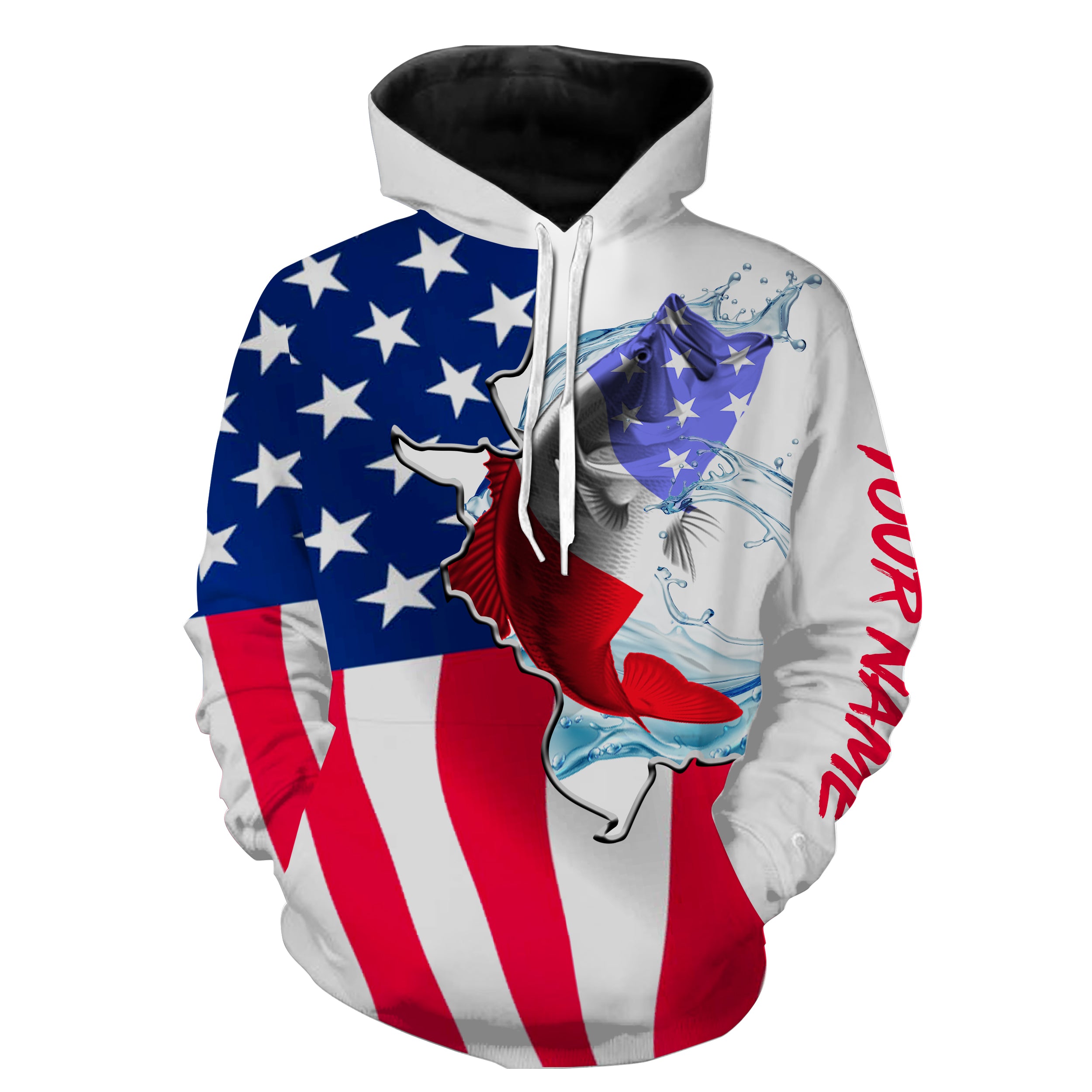 Largemouth Bass fishing American flag patriotic fishing Custom fishing hoodie, gift for fishing lover NPQ417