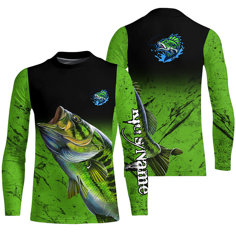 Custom green Largemouth Bass Fishing Jerseys, personalized bass fishin ...