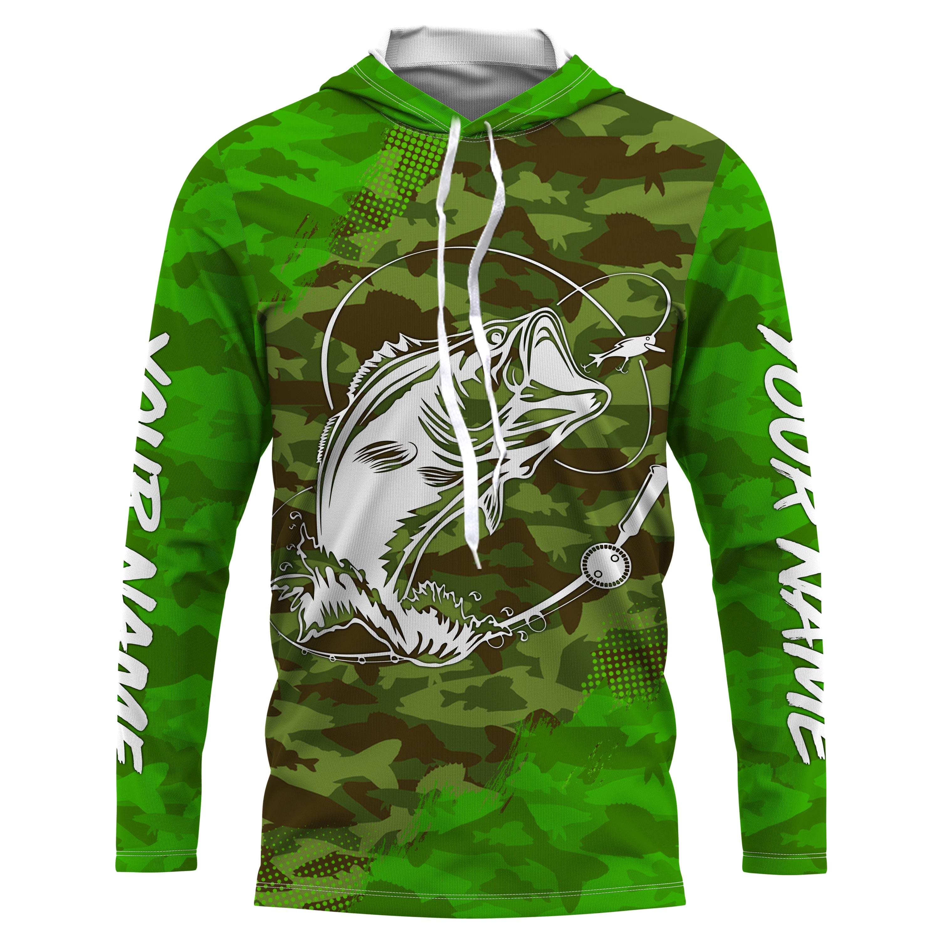 Largemouth Bass Fishing tattoo green camo custom fishing Long sleeve, Long Sleeve Hooded NPQ713