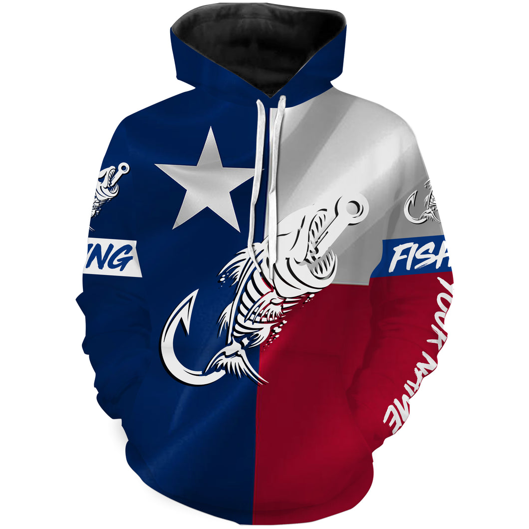 Texas flag fishing Fish hook fish skull Custom name fishing jerseys  | Hoodie - NPQ774