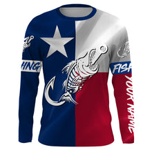 Load image into Gallery viewer, Texas flag fishing Fish hook fish skull Custom name fishing jerseys | Long sleeve, Long Sleeve Hooded NPQ774
