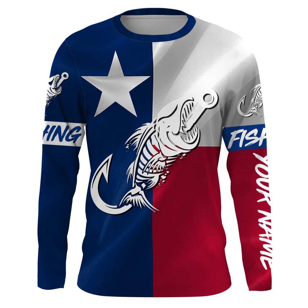 Texas flag fishing Fish hook fish skull Custom name fishing jerseys | Long sleeve, Long Sleeve Hooded NPQ774