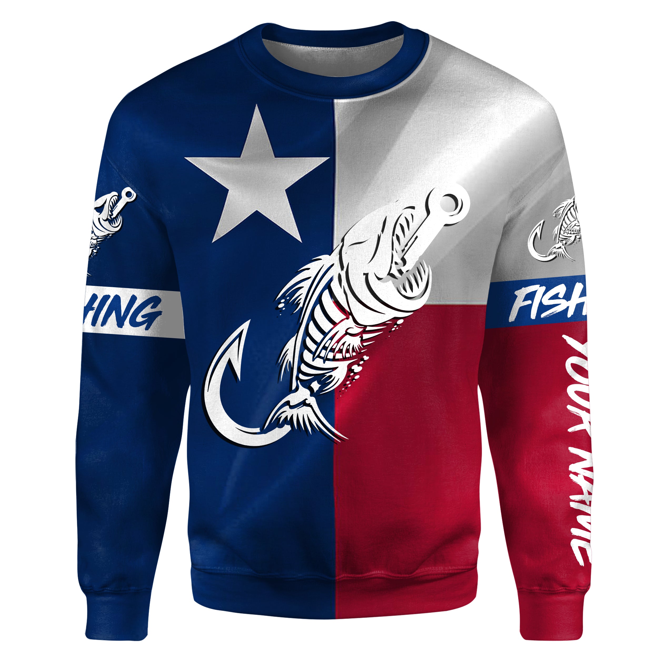 Texas flag fishing Fish hook fish skull Custom name fishing jerseys | Sweatshirt - NPQ774