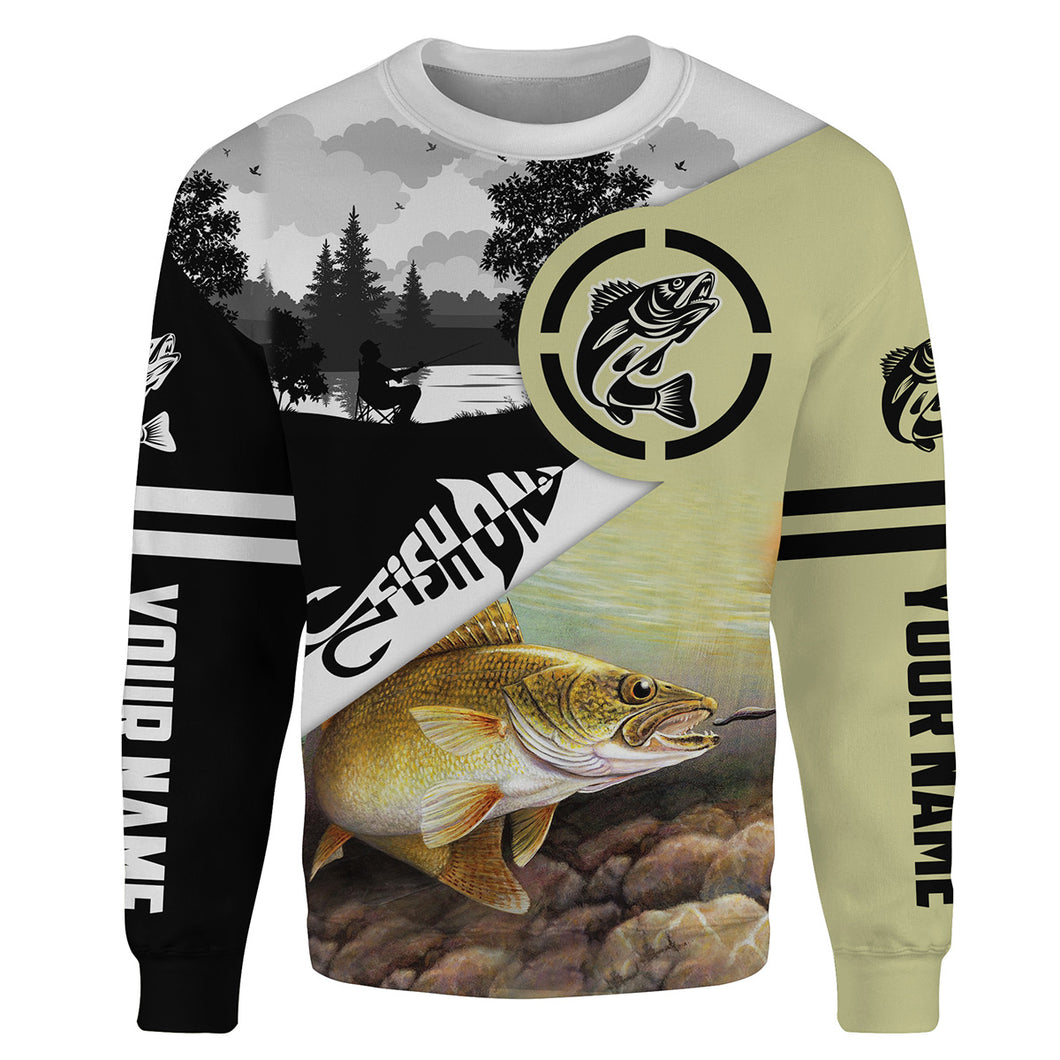 Walleye Fishing Fish On Customize name 3D All-over Print Crew Neck Sweatshirt, personalized fishing gift for men, women NPQ310