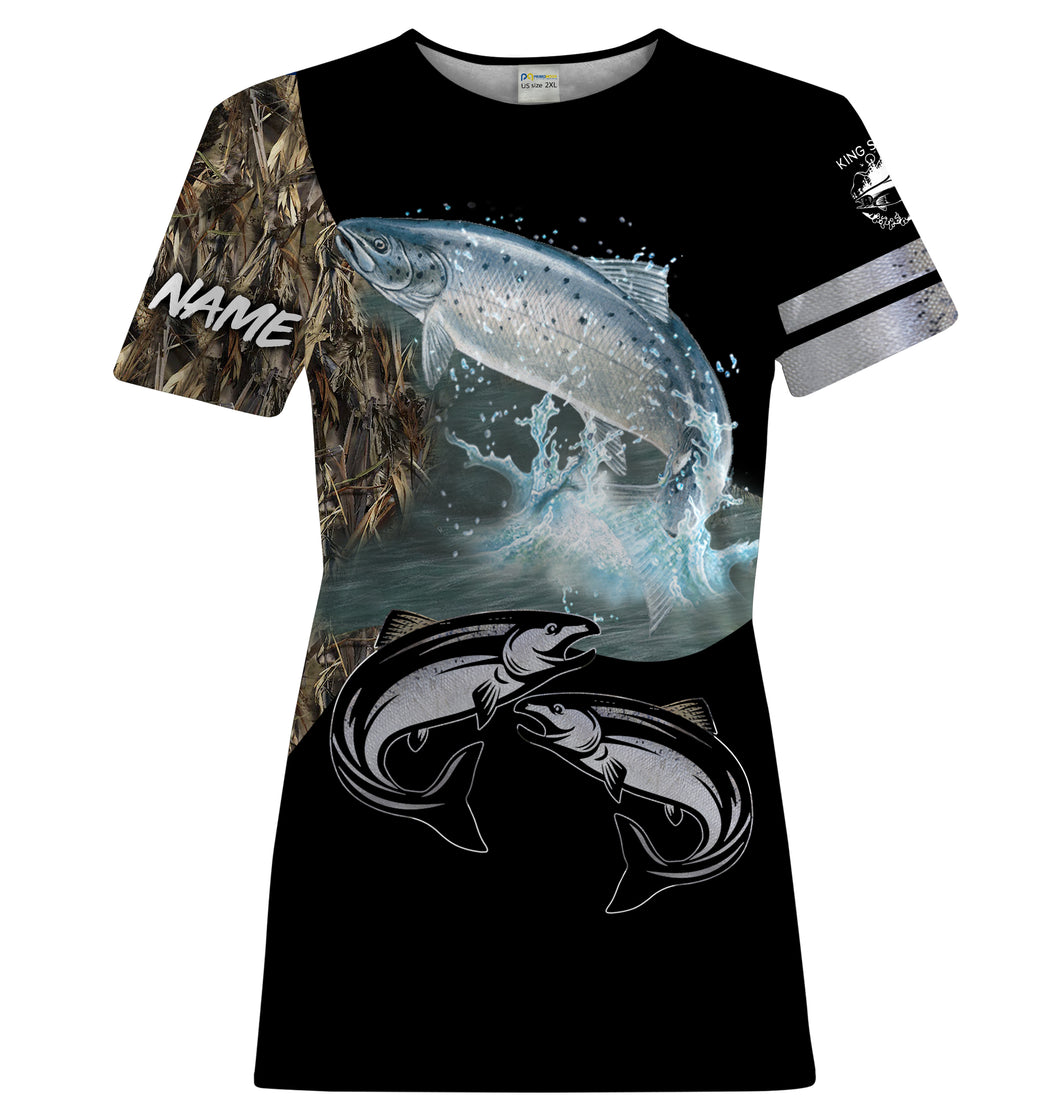 Chinook Salmon (King Salmon) Fishing Customize Name UV protection UPF 30+ fishing t shirts for women NPQ124