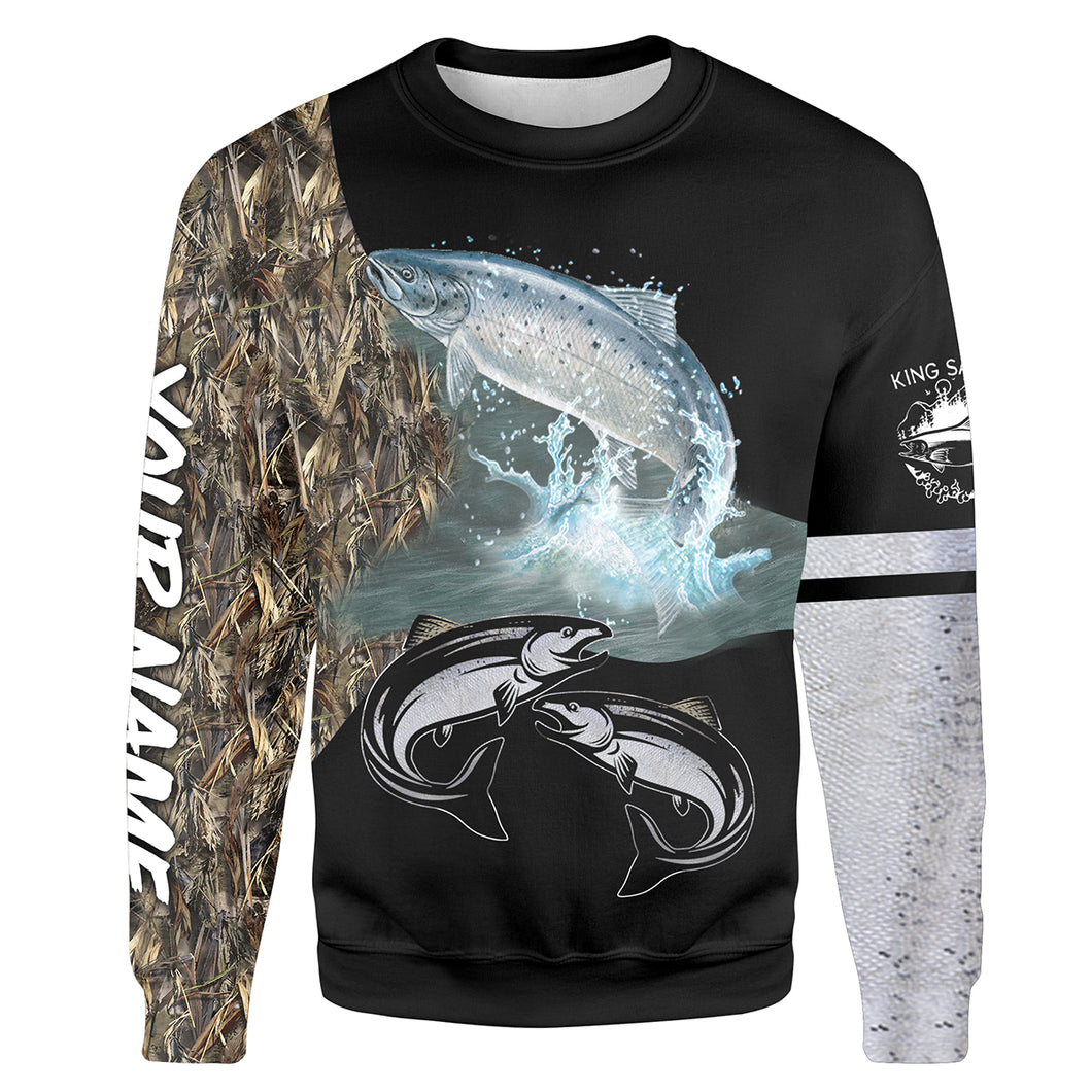 Chinook Salmon ( King Salmon) Fishing camo Customize name 3D All-over Print Crew Neck Sweatshirt, personalized fishing gift ideas NPQ124