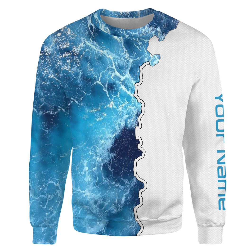 Custom Saltwater fishing Sea wave camo Custom Name 3D All Over Printed Sweatshirt - NPQ627