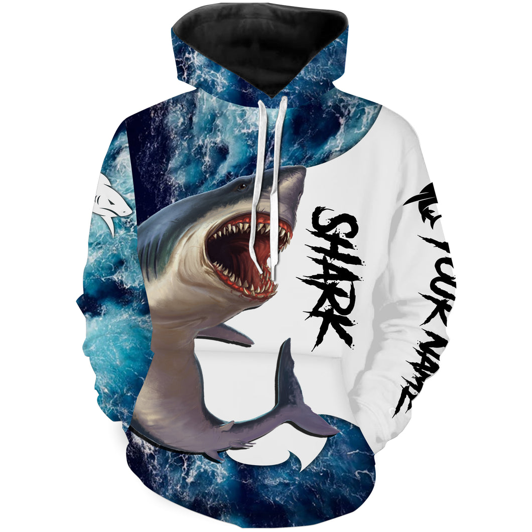 Shark Fishing blue ocean sea wave camo Custom name performance fishing jerseys | Hoodie - NPQ715