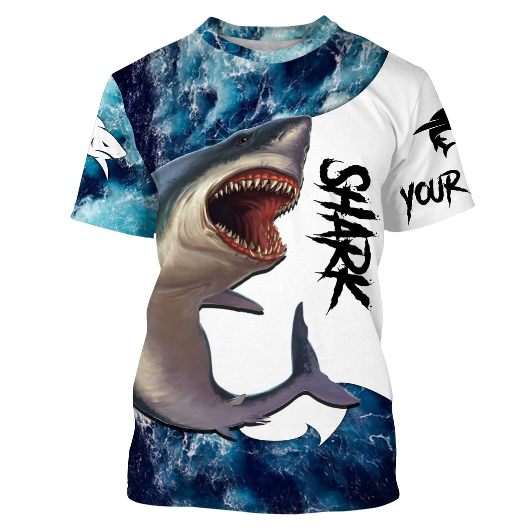 Shark Fishing blue ocean sea wave camo Custom name performance fishing jerseys | Tshirt - NPQ715