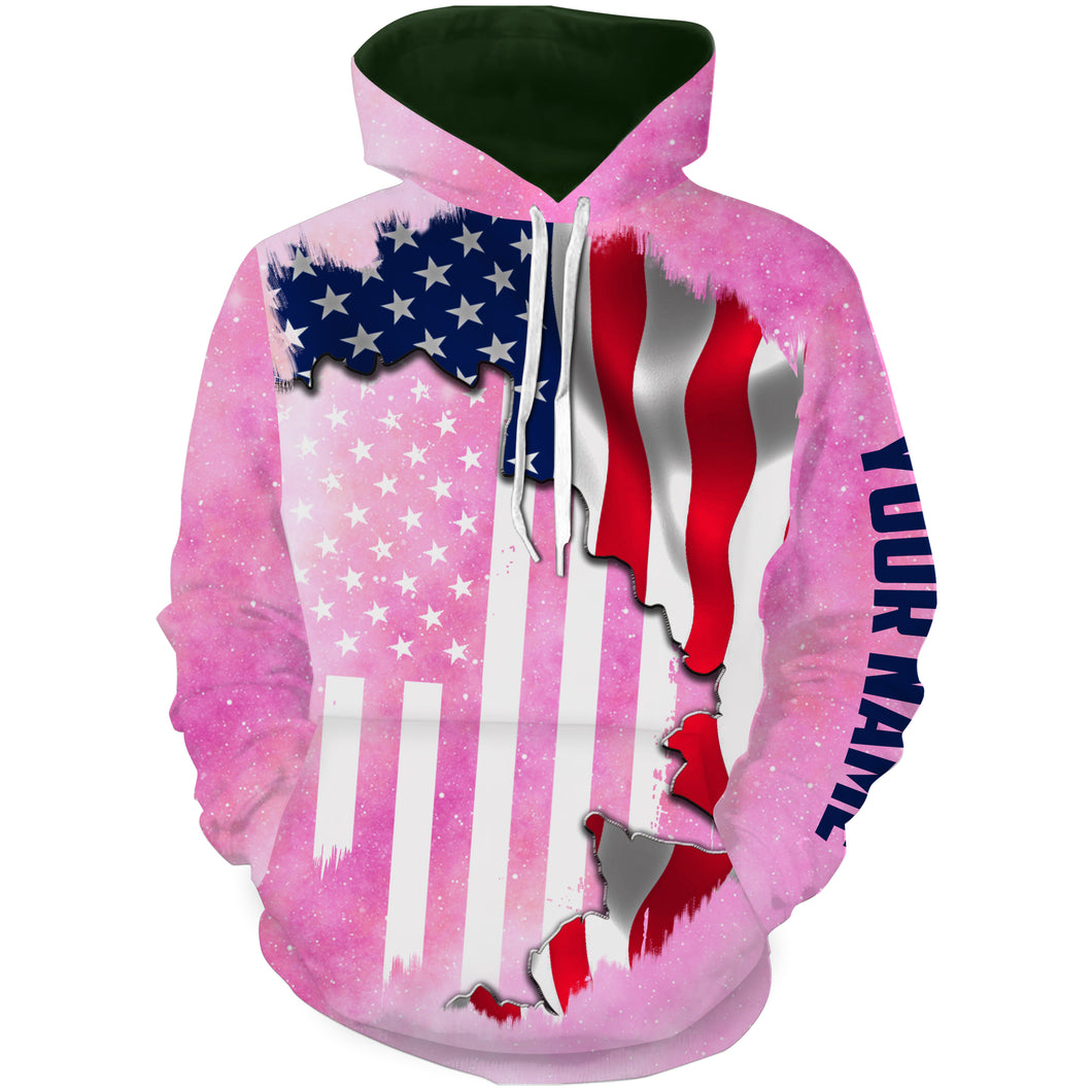 American Flag Universe patriotic Light pink space galaxy Customize name 3D All Over Printed fishing hoodie NPQ427