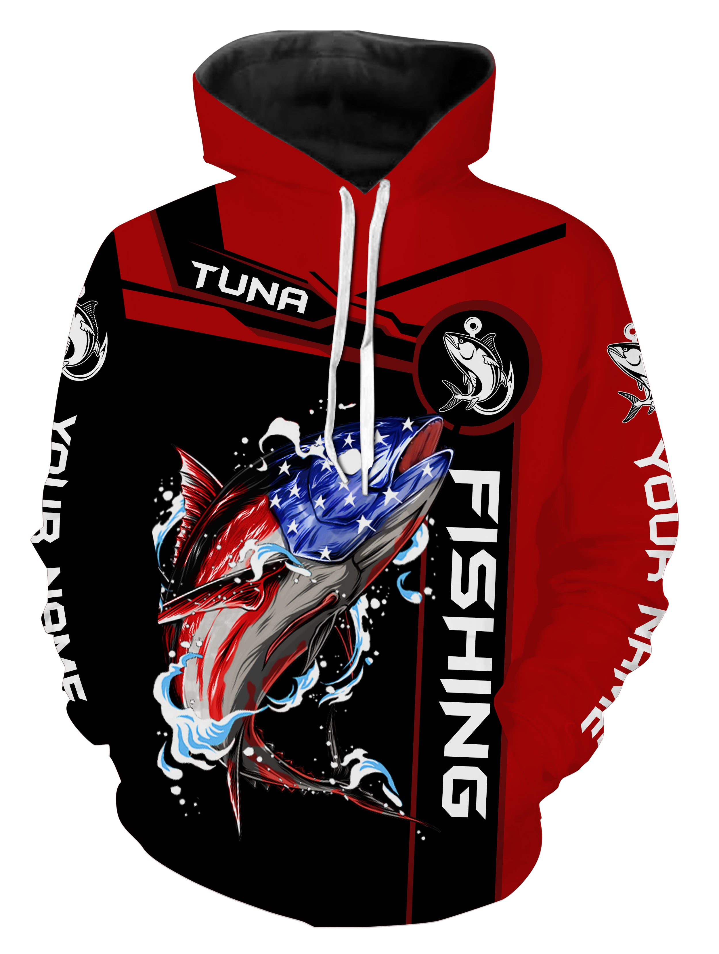 Tuna fishing American flag patriotic Custom Name Fishing shirts - Red | Hoodie - NPQ680