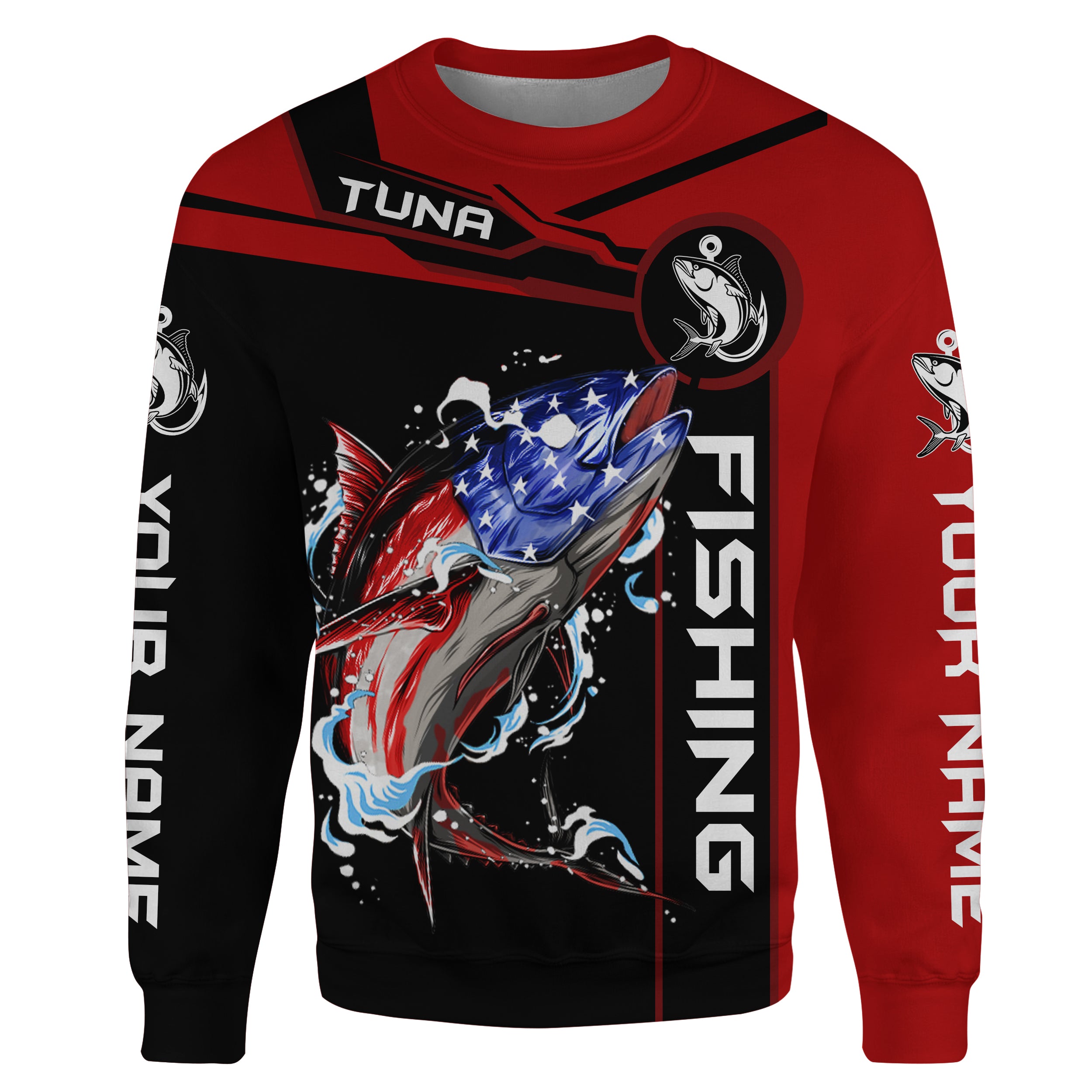 Tuna fishing American flag patriotic Custom Name Fishing shirts - Red | Sweatshirt - NPQ680