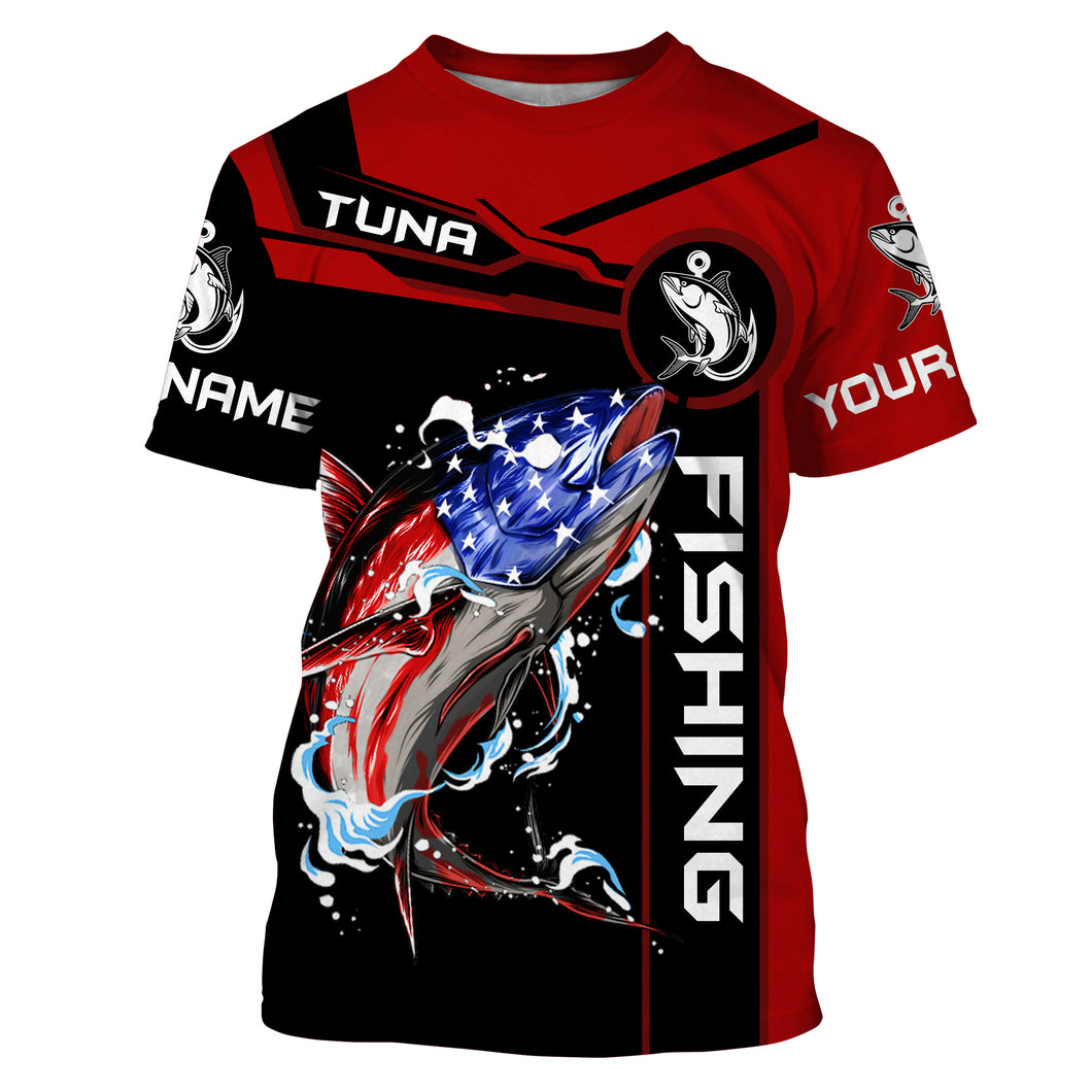 Tuna fishing American flag patriotic Custom Name Fishing shirts - Red | Tshirt - NPQ680