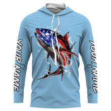 Load image into Gallery viewer, Tuna fishing American flag sky blue Custom name Long sleeve, Long Sleeve Hooded NPQ947
