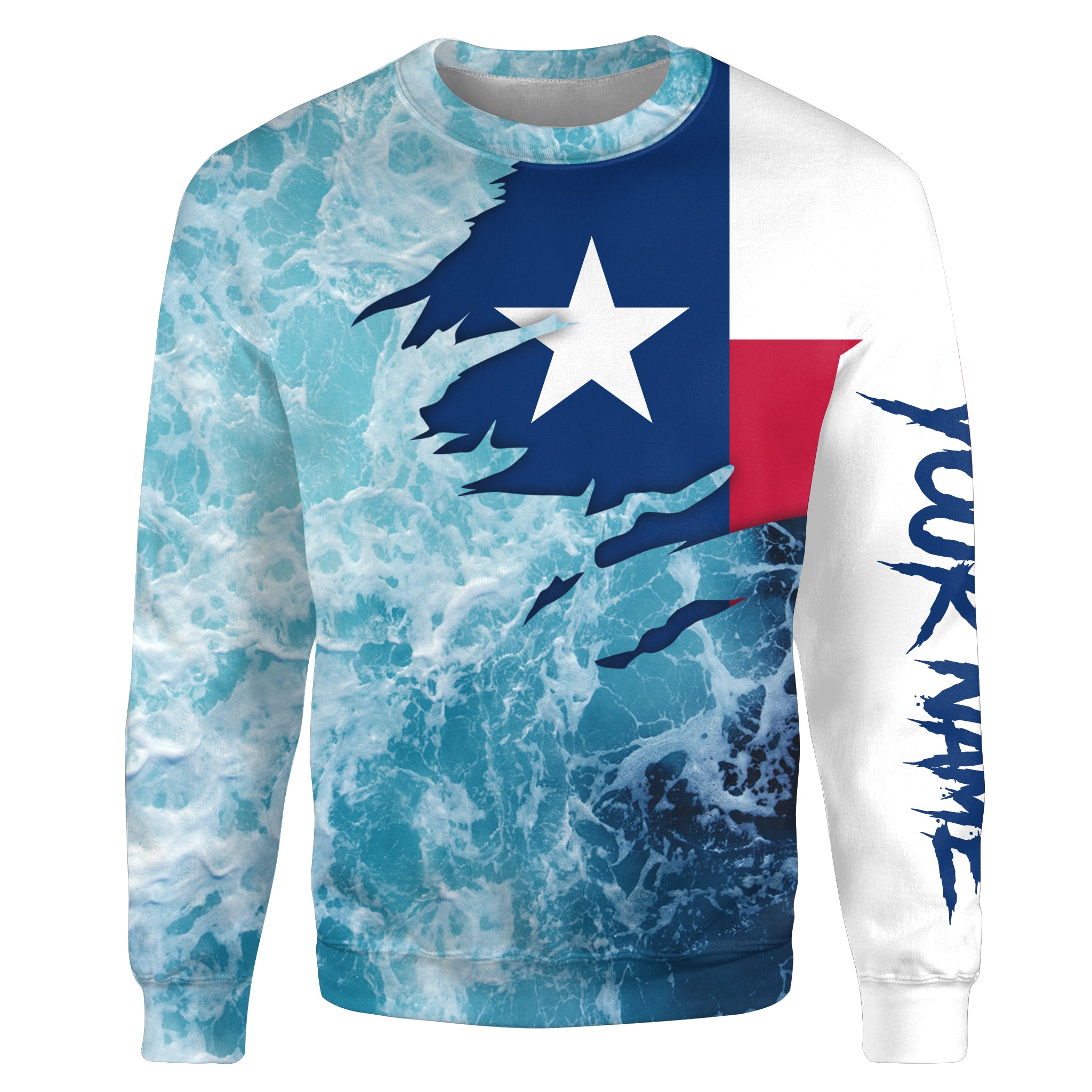 Texas flag fishing Saltwater Sea wave camo blue Fishing Shirts Custom Sweatshirt NPQ430