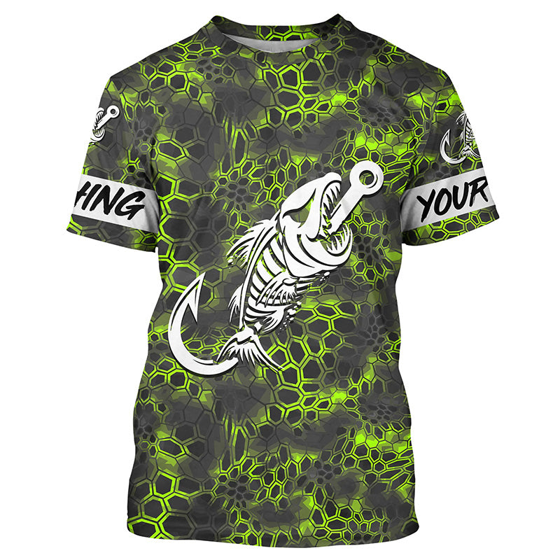 Custom Green Camo fishing T-shirt Fish hook skull sun protection fishing jerseys | T-shirt NQS5085