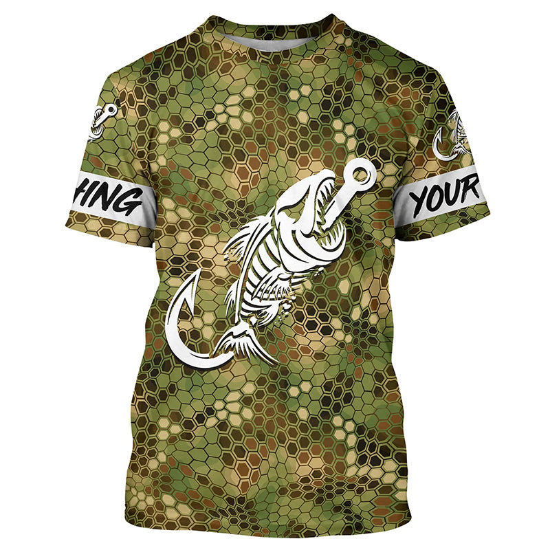 Personalized Green Camo fishing T-shirt Fish hook skull sun protection fishing jerseys NQS5086