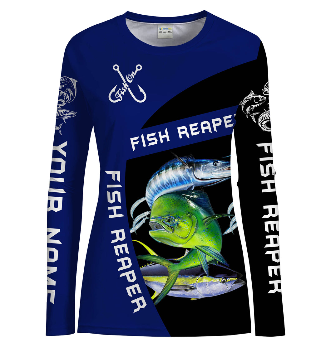 Mahi Mahi, Tuna, Wahoo saltwater Fishing Customize Name UV protection UPF 30+ long sleeves fishing shirt for women NPQ134