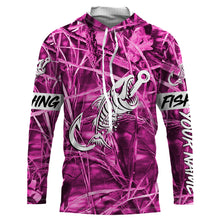 Load image into Gallery viewer, Pink Camo fishing shirt Fish hook skull Custom name performance jerseys | Long sleeve, Long Sleeve Hooded NPQ722
