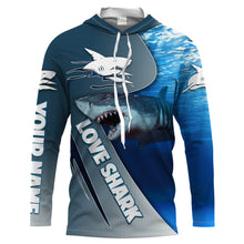 Load image into Gallery viewer, Shark Fishing Blue Ocean Customize Name UV protection quick dry UPF 30+ long sleeves fishing shirt for men NPQ35
