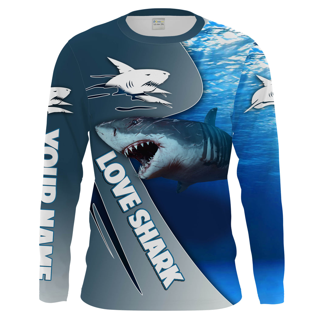 Shark Fishing Blue Ocean Customize Name UV protection quick dry UPF 30+ long sleeves fishing shirt for men NPQ35