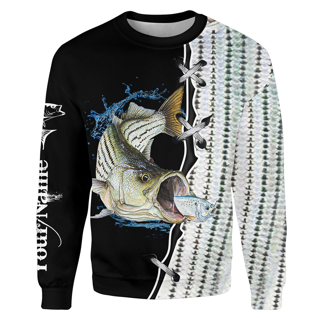 Striped Bass Striper Fishing Customize name 3D All-over Print Crew Neck Sweatshirt, personalized fishing shirt NPQ297