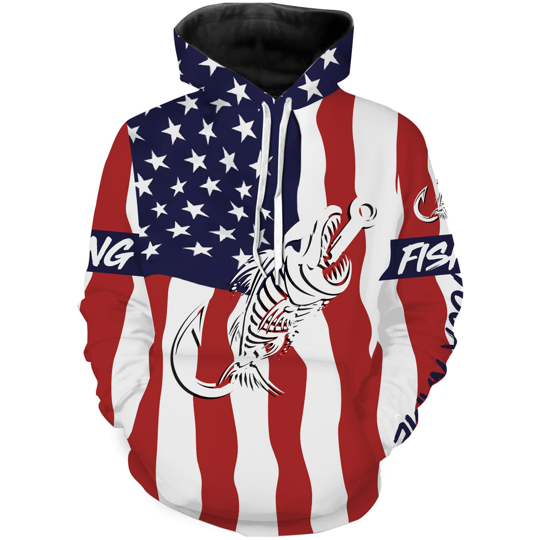 American flag fishing Fish hook skull personalized fishing shirts, custom fishing apparel | Hoodie - NPQ689