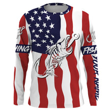 Load image into Gallery viewer, American flag fishing Fish hook skull personalized fishing shirts, custom Long sleeve, Long Sleeve Hooded NPQ689
