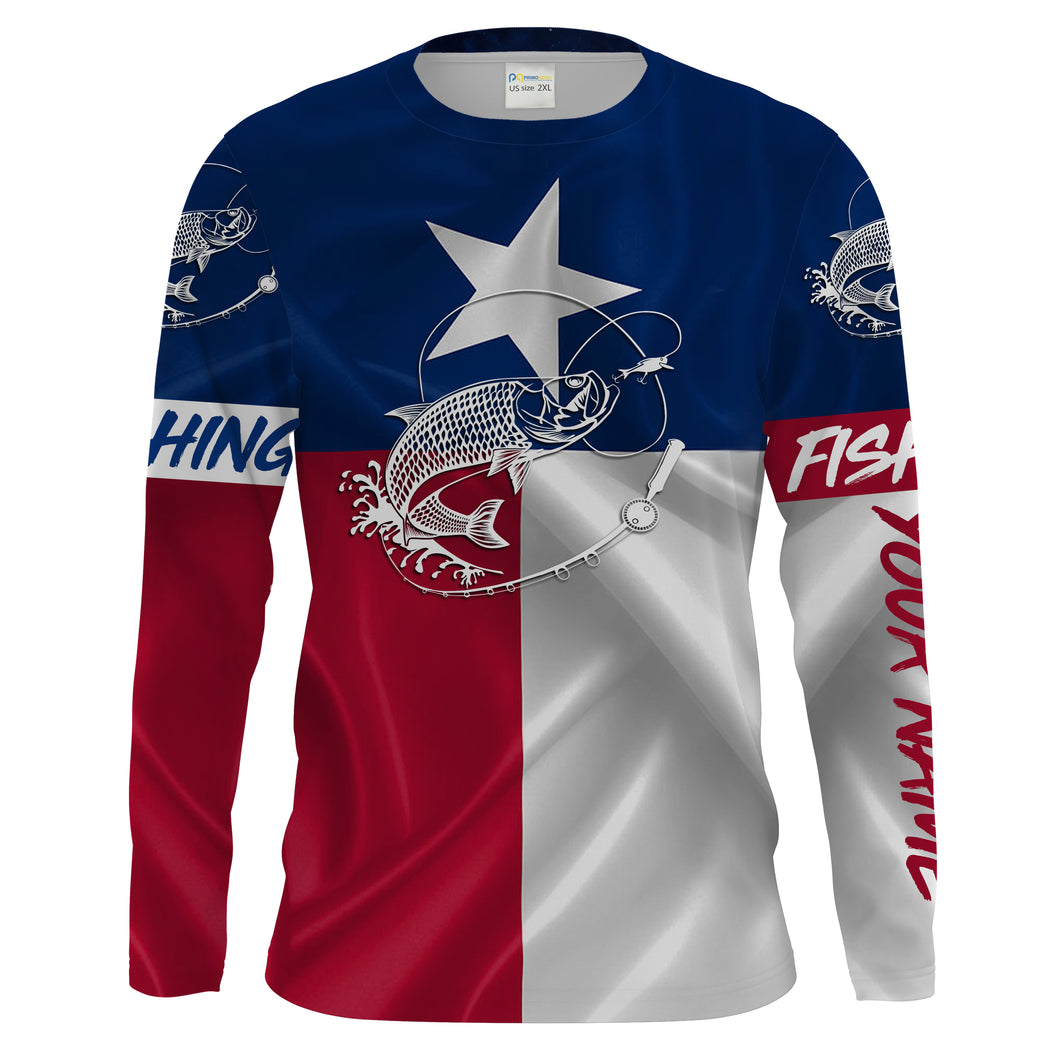 Tarpon fishing Texas Flag Customize Name UV protection quick dry UPF 30+ long sleeves fishing shirt for men NPQ78