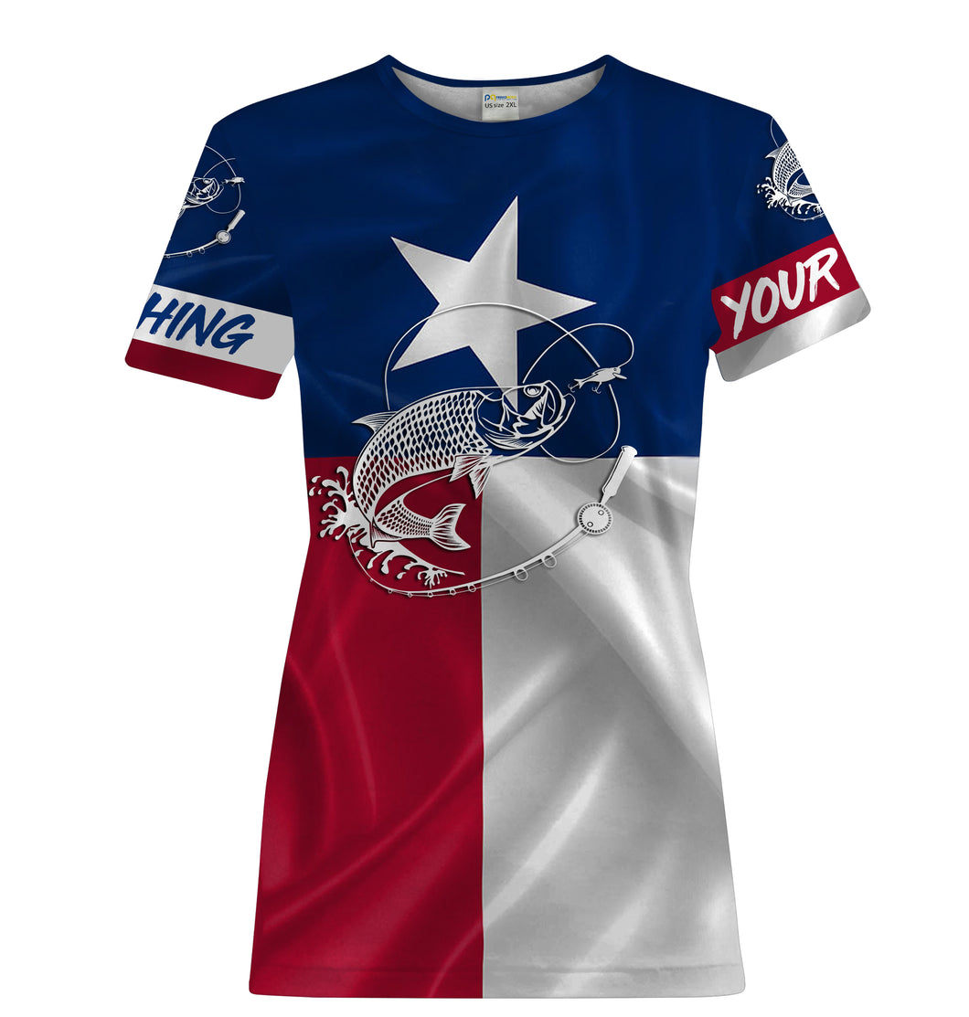 Tarpon fishing Texas Flag Customize Name UV protection quick dry UPF 30+ fishing t shirts for women NPQ78