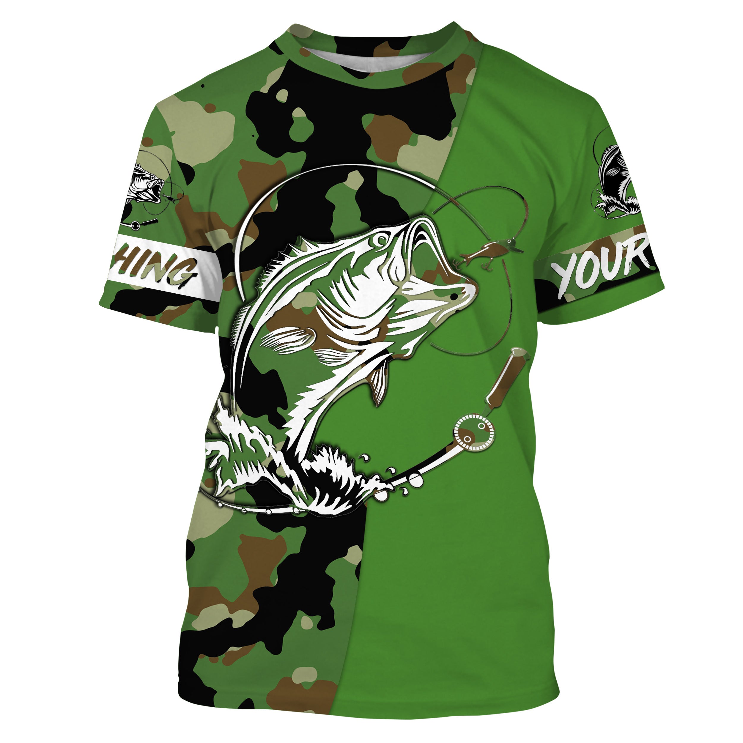 Custom Name largemouth bass fishing tattoos Camouflage green camo shirt Custom fishing T-shirt NPQ433