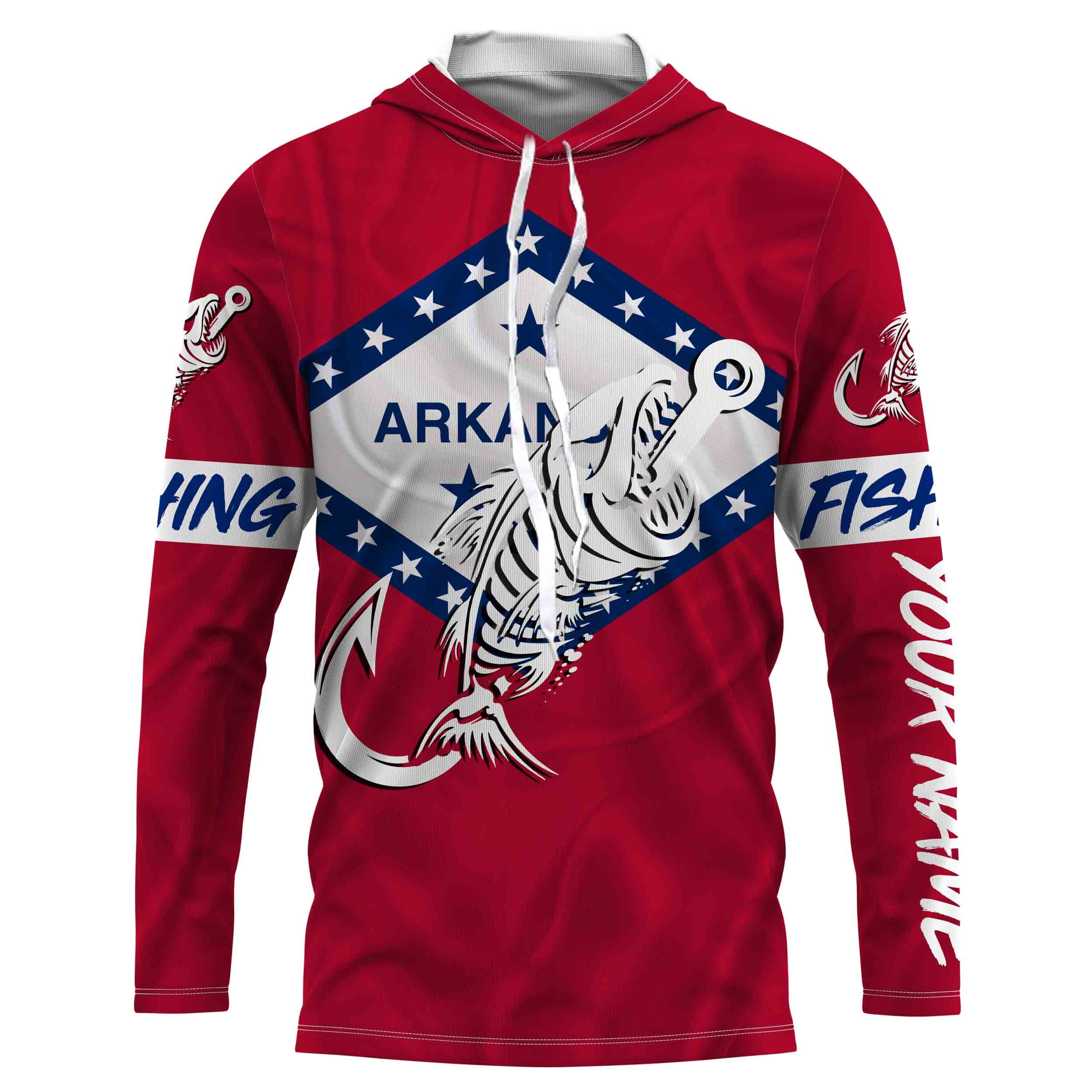 AR Fishing Custom Arkansas Flag Fish hook skull Custom name jerseys | Long sleeve, Long Sleeve Hooded NPQ725