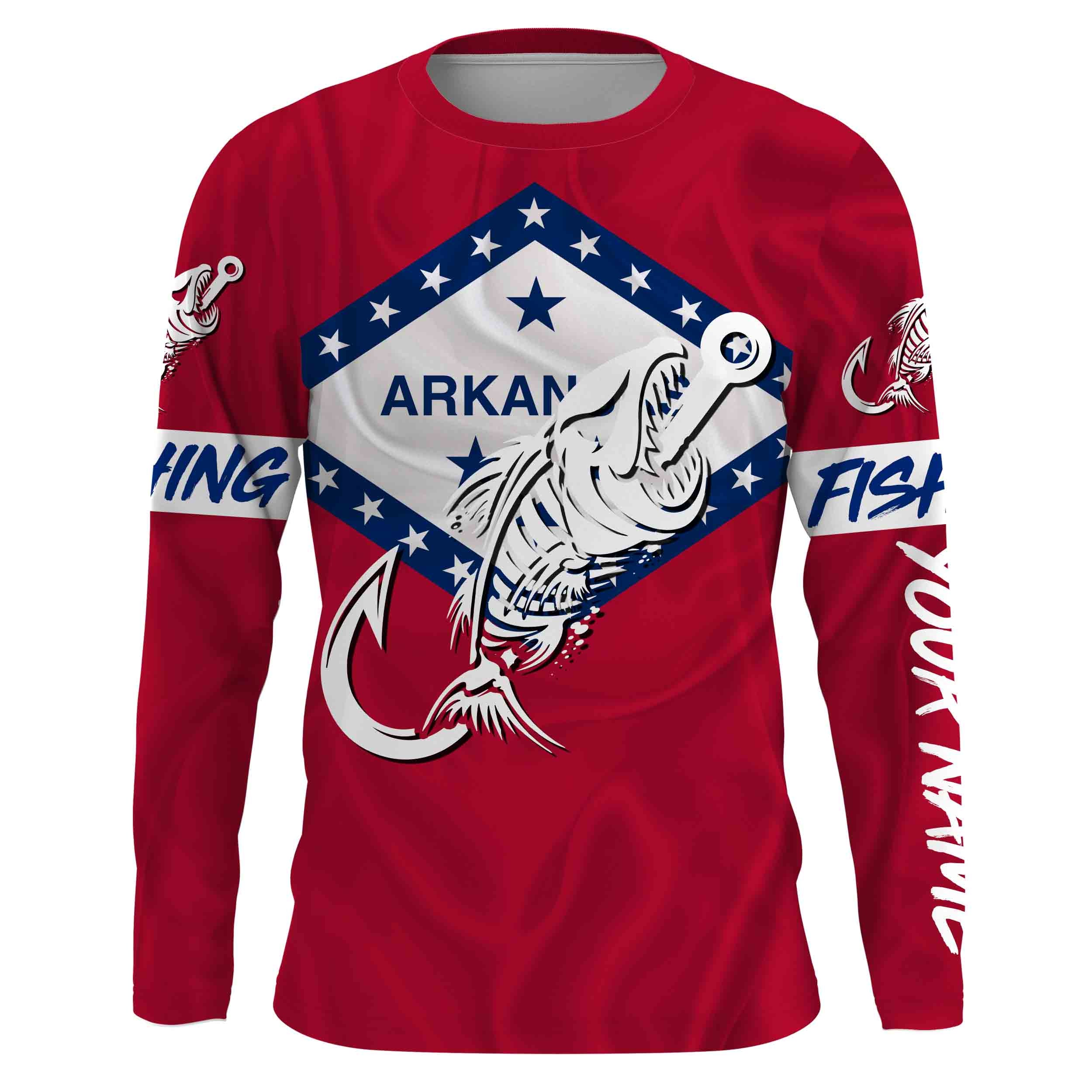 AR Fishing Custom Arkansas Flag Fish hook skull Custom name jerseys | Long sleeve, Long Sleeve Hooded NPQ725