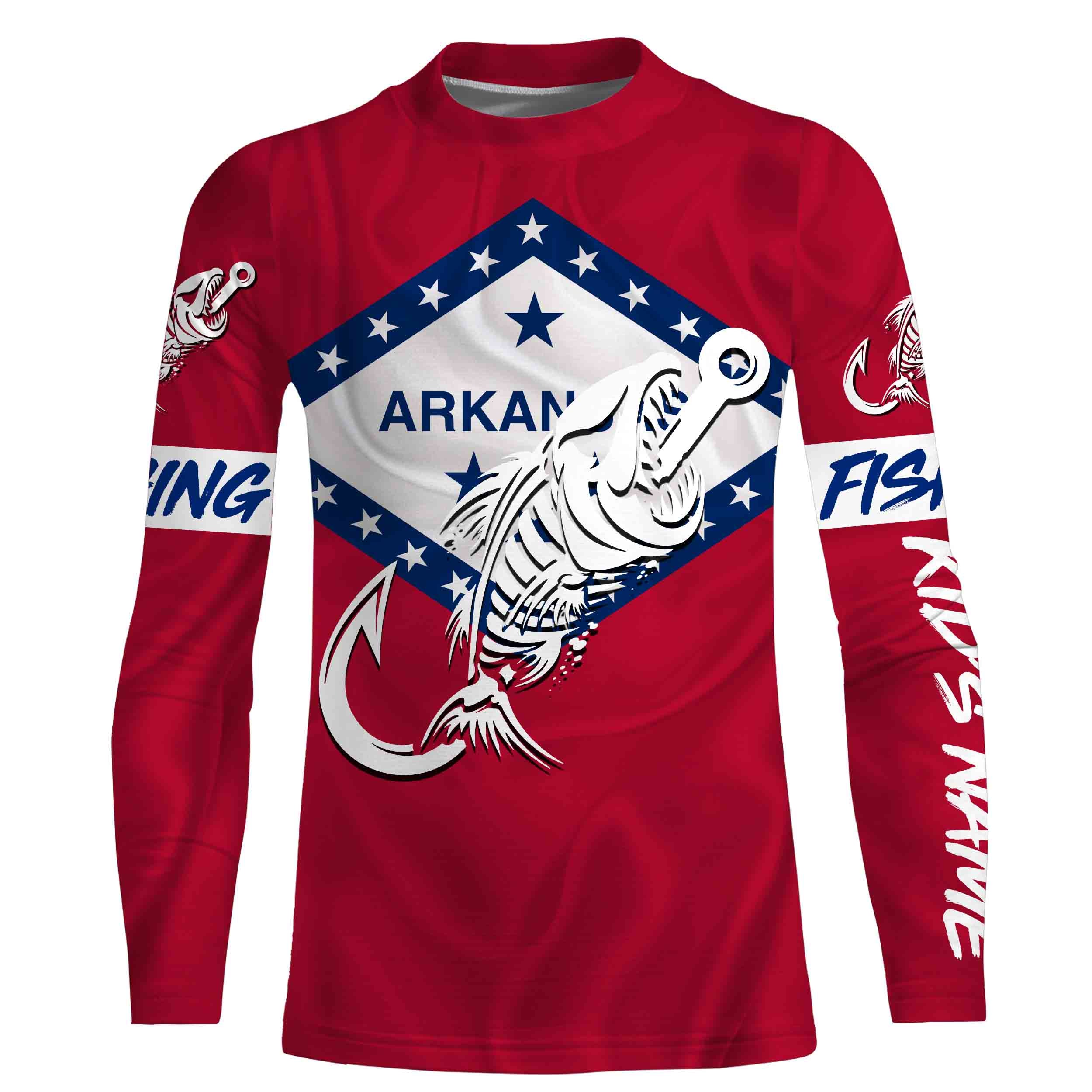 AR Fishing Custom Arkansas Flag Fish hook skull Custom name fishing jerseys | Kid Long Sleeves NPQ725