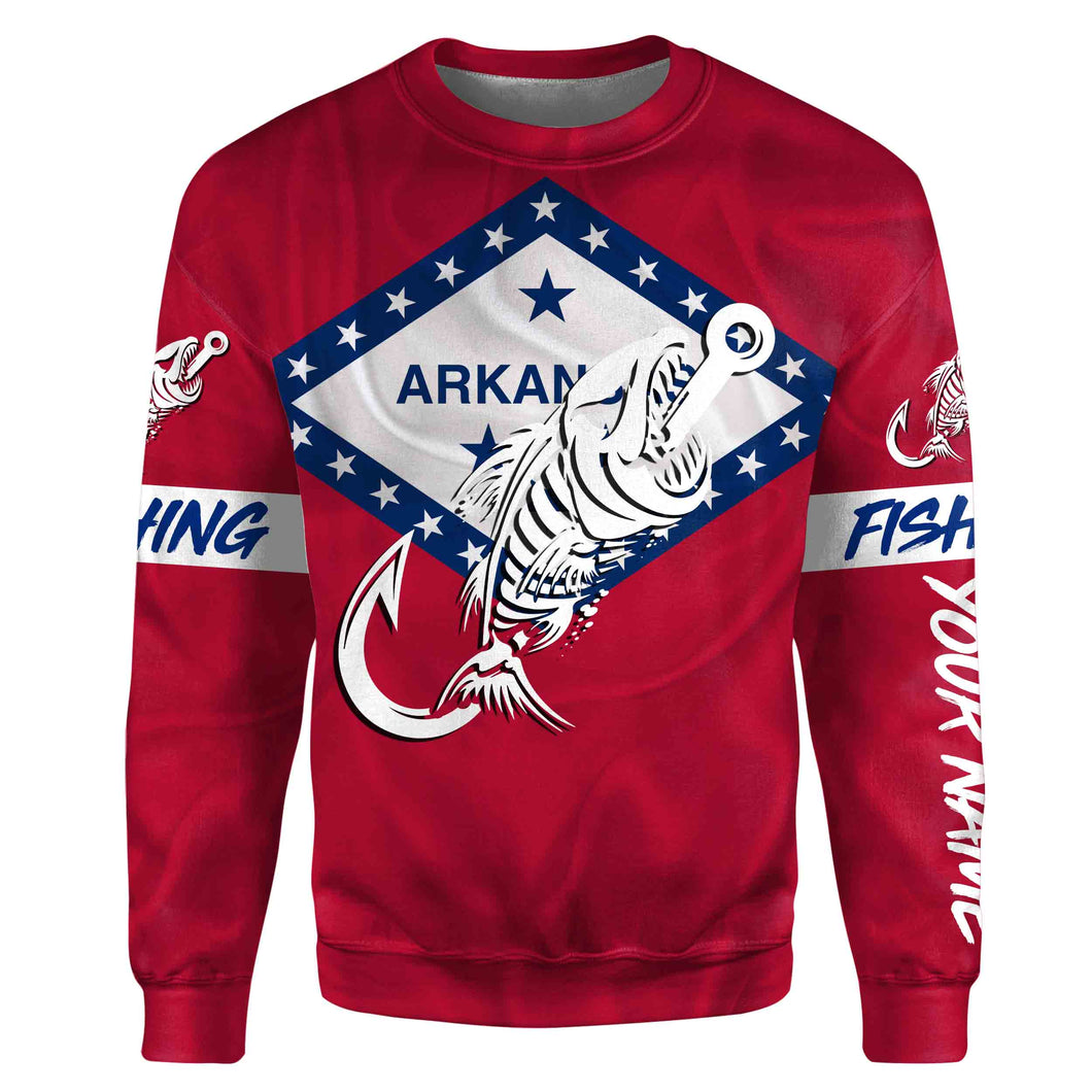 AR Fishing Custom Arkansas Flag Fish hook skull Custom name performance fishing jerseys | Sweatshirt - NPQ725
