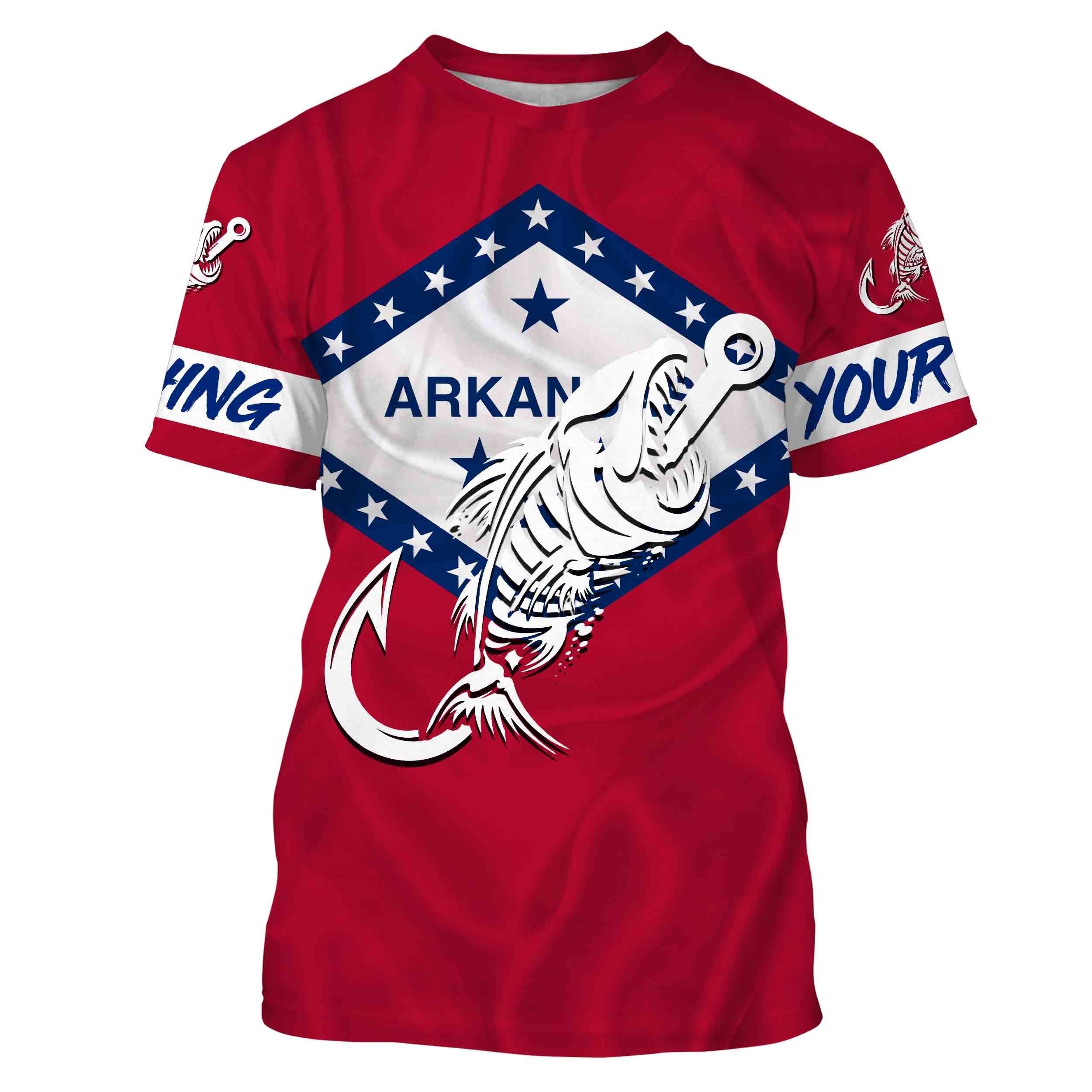 AR Fishing Custom Arkansas Flag Fish hook skull Custom name performance fishing jerseys | Tshirt - NPQ725