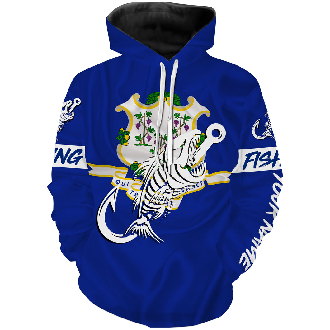 CT Fishing Custom Connecticut Flag Fish hook skull Custom name performance fishing jerseys | Hoodie - NPQ726