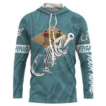 Load image into Gallery viewer, DE Fishing Custom Delaware Flag Fish hook skull Custom name jerseys | Long sleeve, Long Sleeve Hooded NPQ727
