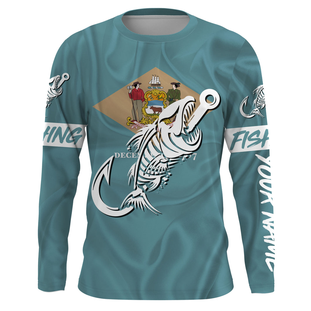 DE Fishing Custom Delaware Flag Fish hook skull Custom name jerseys | Long sleeve, Long Sleeve Hooded NPQ727