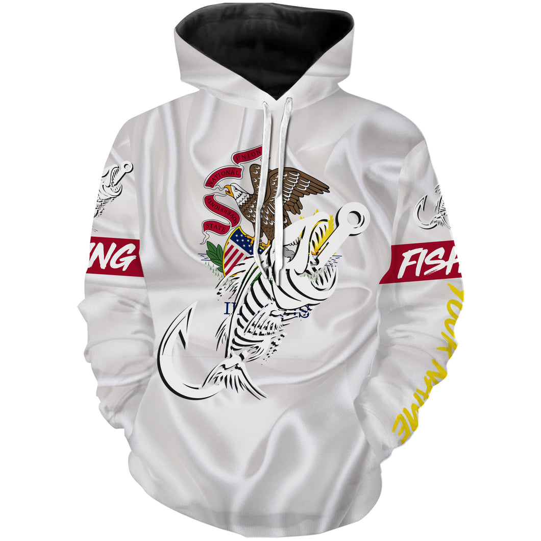 IL Illinois Fishing Flag Fish hook skull Custom name performance fishing jerseys | Hoodie - NPQ728
