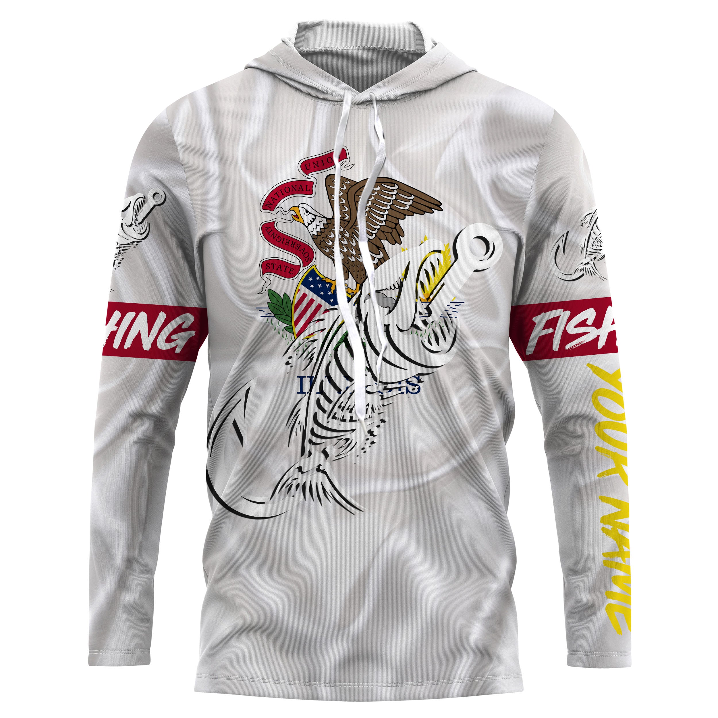 IL Illinois Fishing Flag Fish hook skull Custom name jerseys | Long sleeve, Long Sleeve Hooded NPQ728