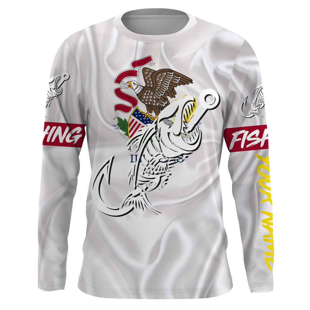 IL Illinois Fishing Flag Fish hook skull Custom name jerseys | Long sleeve, Long Sleeve Hooded NPQ728