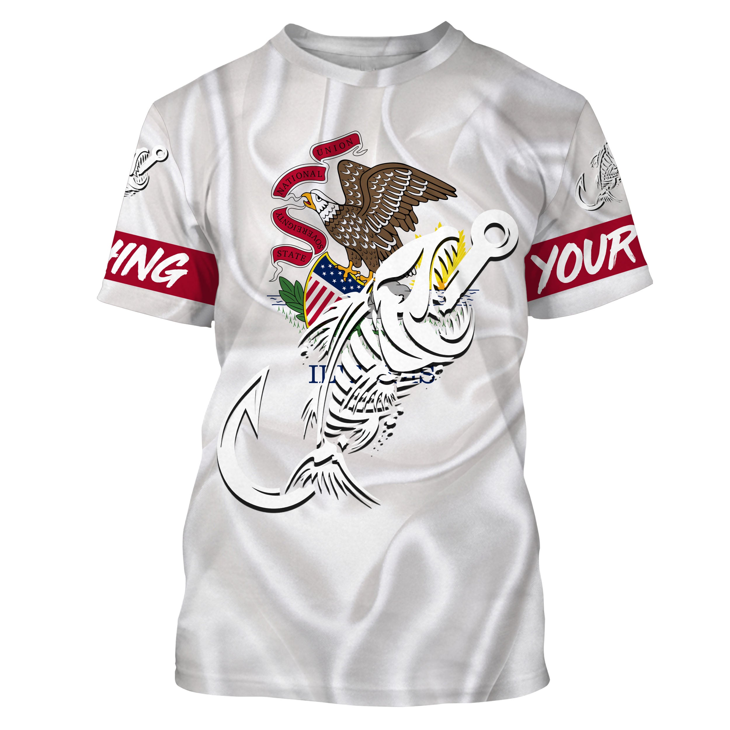 IL Illinois Fishing Flag Fish hook skull Custom name performance fishing jerseys | Tshirt - NPQ728