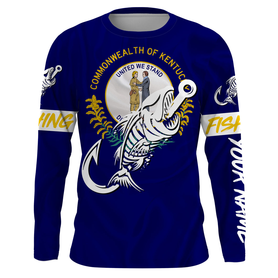 KY Kentucky Fishing Flag Fish hook skull Custom name jerseys | Long sleeve, Long Sleeve Hooded NPQ729