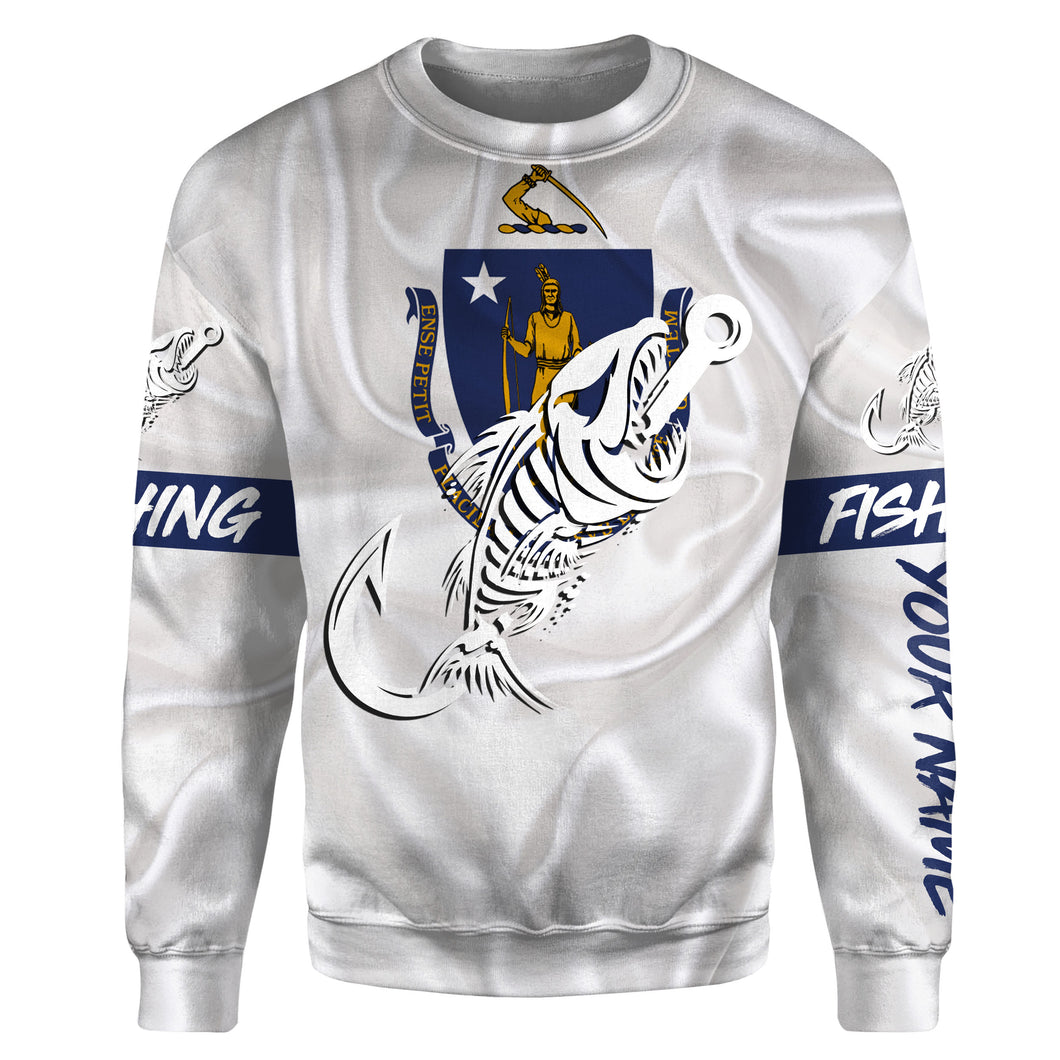 MA Massachusetts Fishing Flag Fish hook skull Custom name fishing jerseys | Sweatshirt - NPQ731