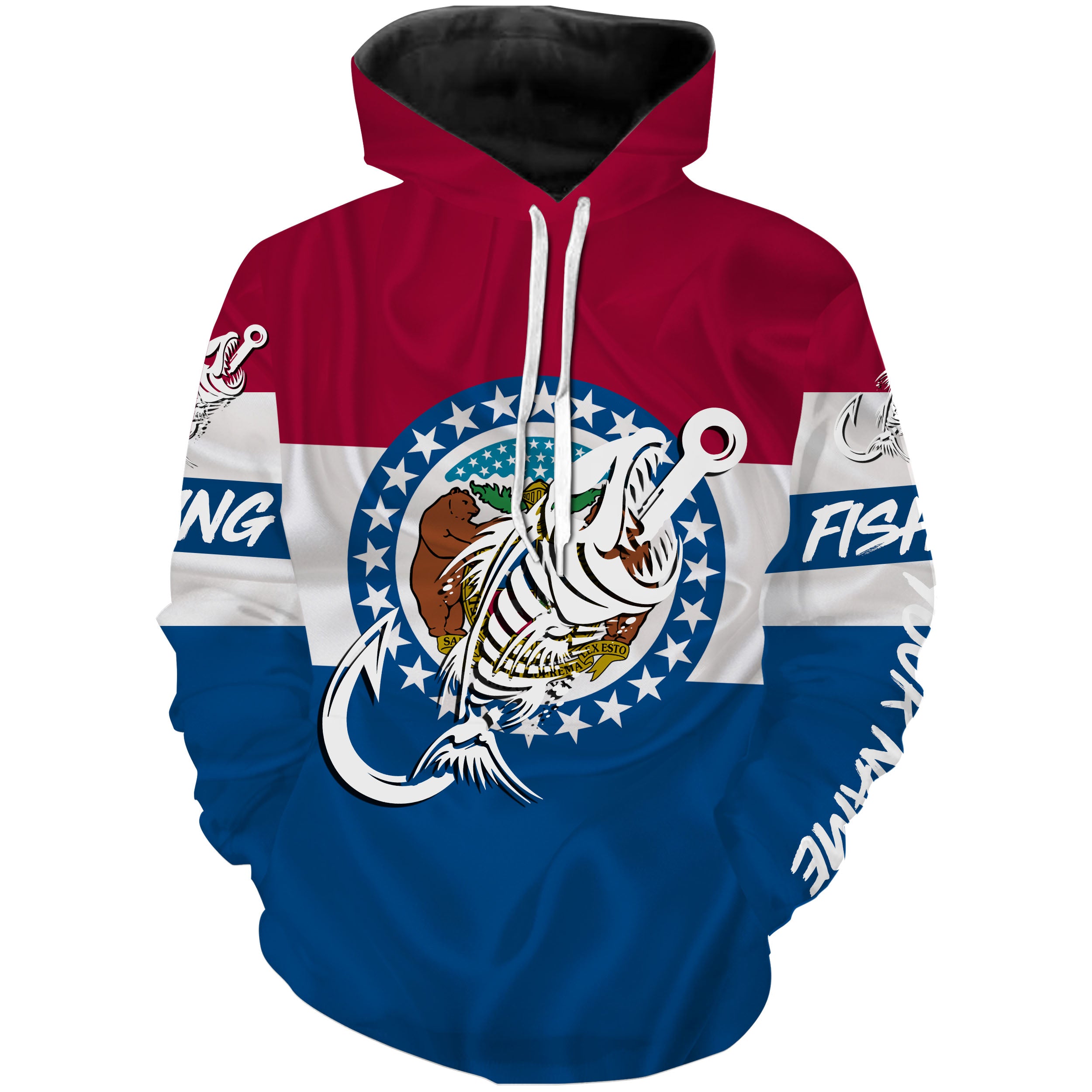 MO Missouri Fishing Flag Fish hook skull Custom name performance fishing jerseys | Hoodie - NPQ732