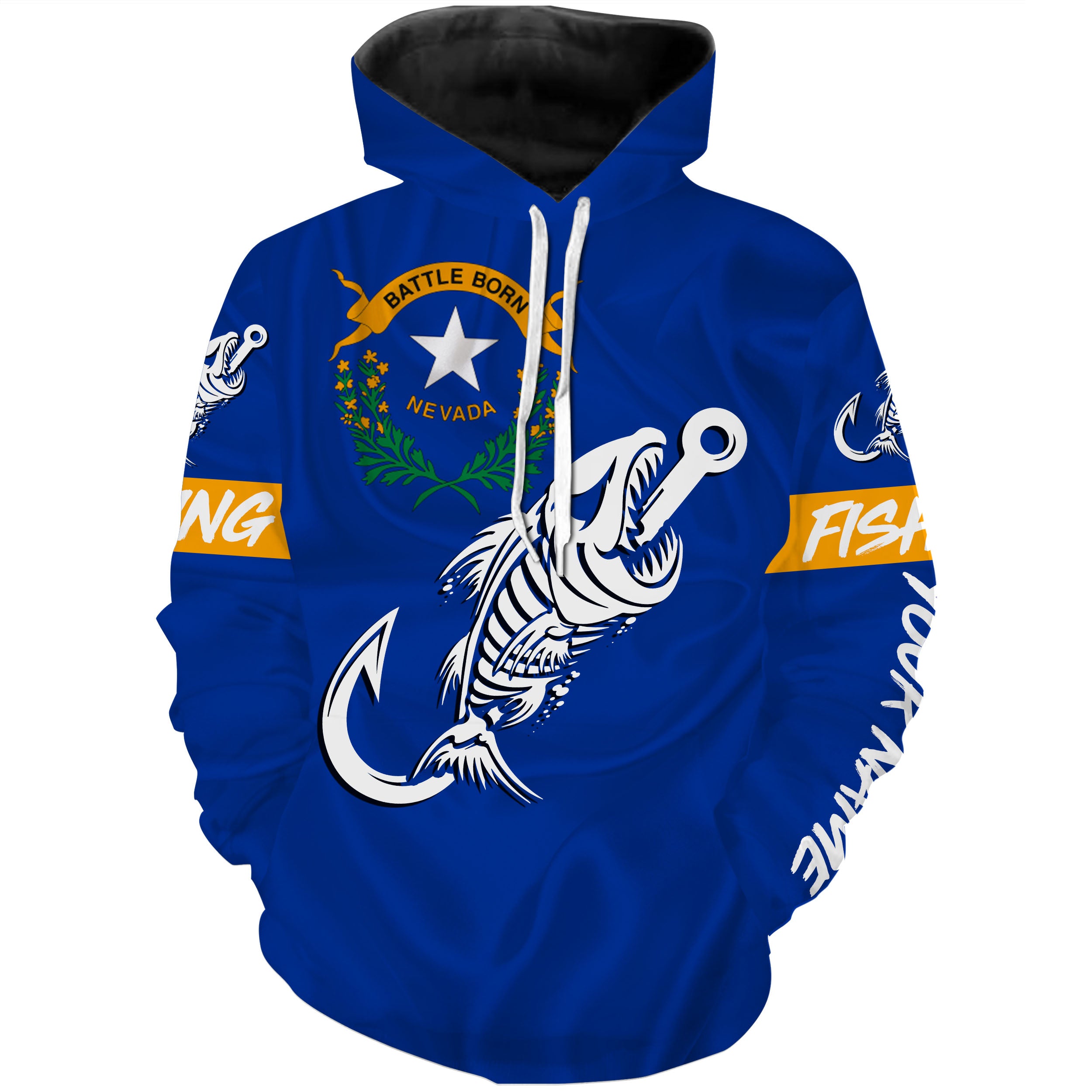 NV Nevada Fishing Flag Fish hook skull Custom name performance fishing jerseys | Hoodie - NPQ734