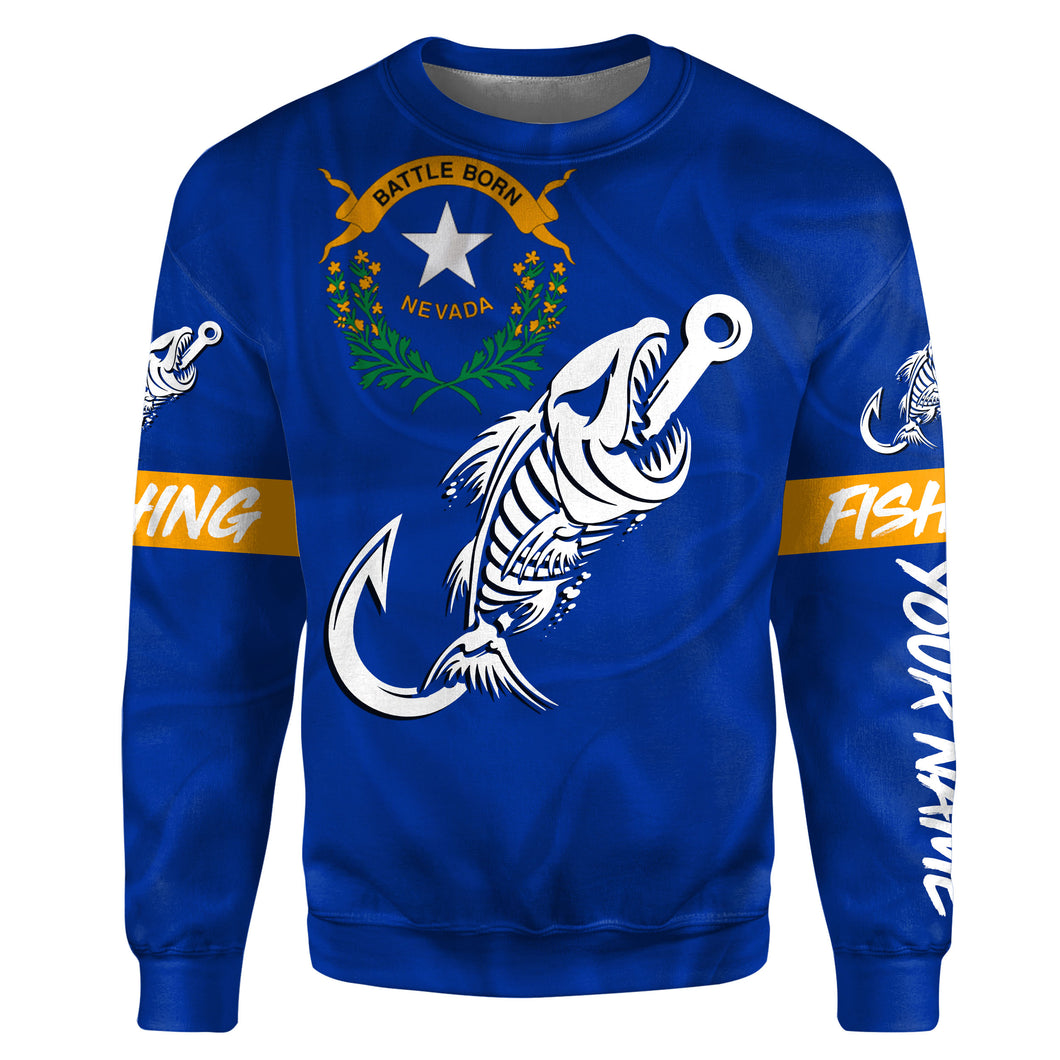 NV Nevada Fishing Flag Fish hook skull Custom name fishing jerseys | Sweatshirt - NPQ734