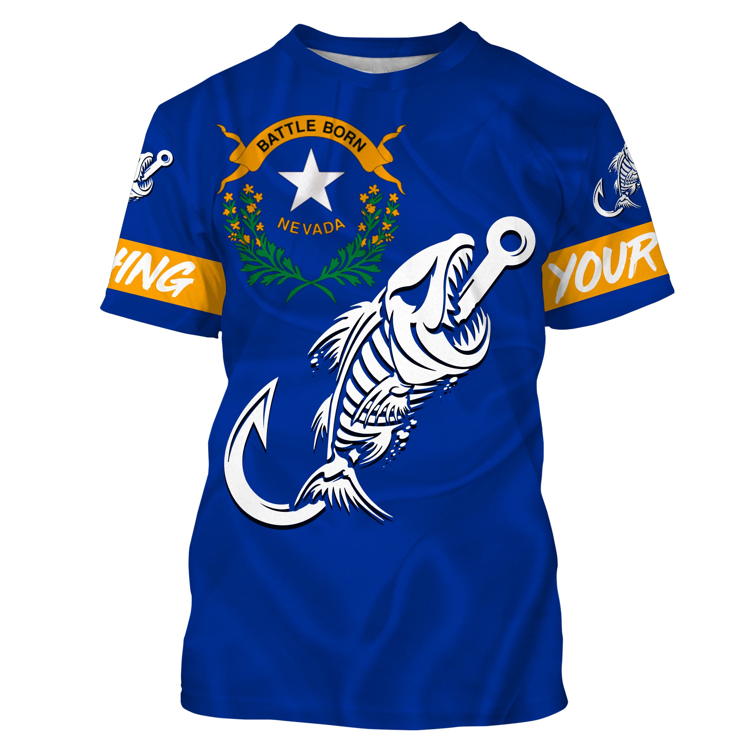 NV Nevada Fishing Flag Fish hook skull Custom name performance fishing jerseys | Tshirt - NPQ734